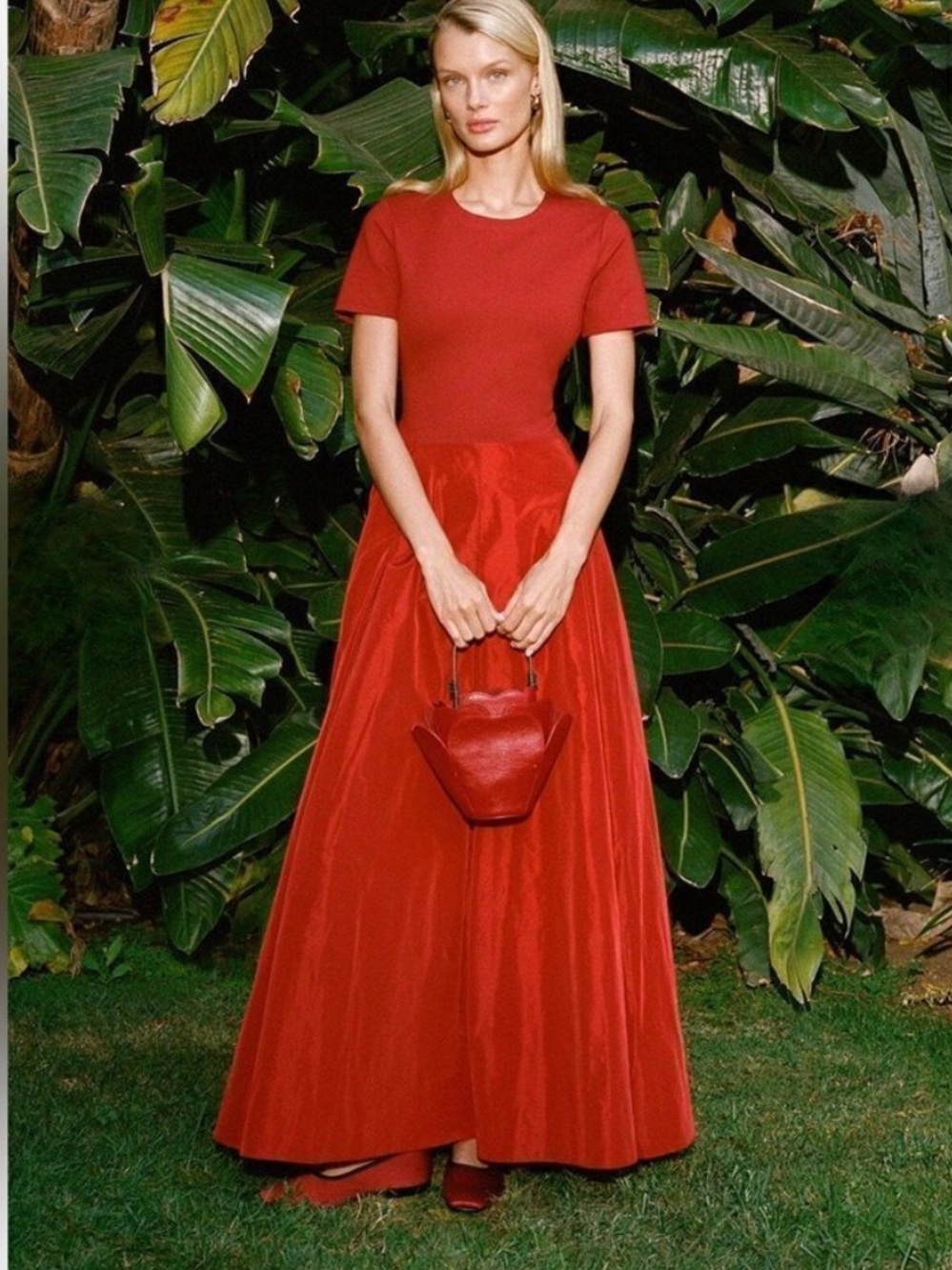 STAUD Red Crewneck Short-Sleeve Maxi Dress with Tag
